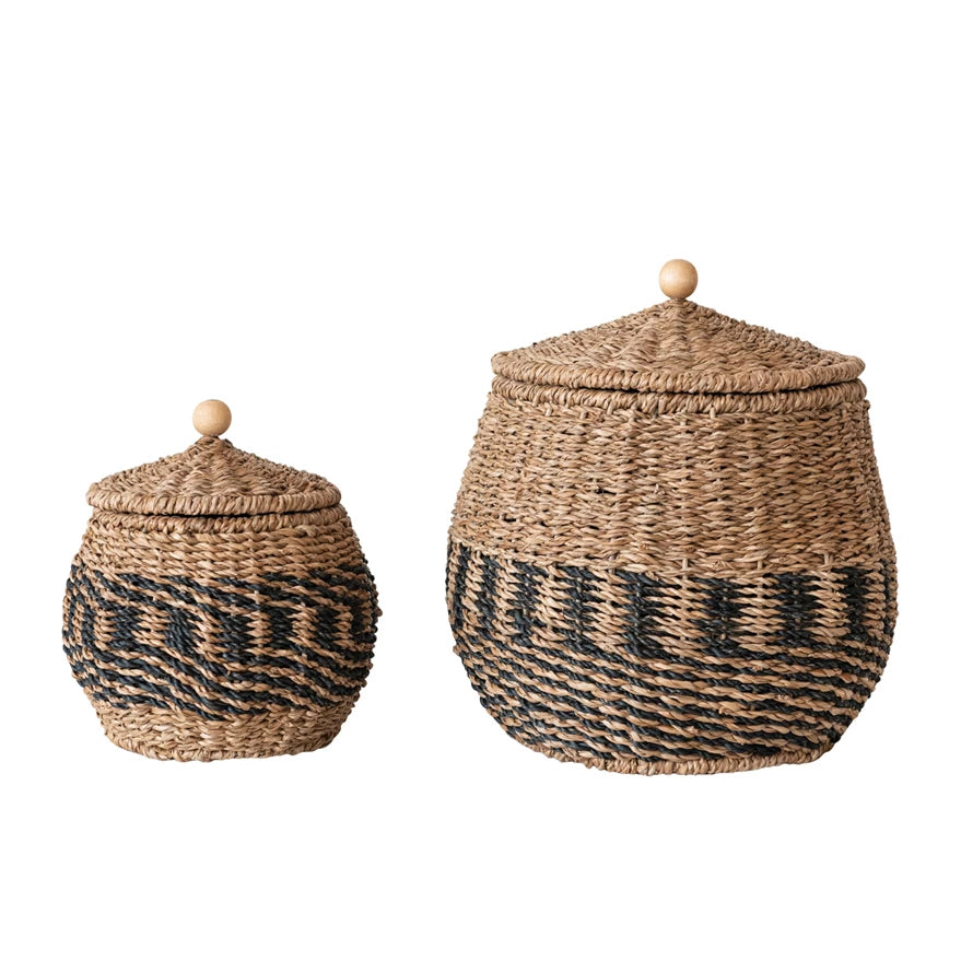 Hand-Woven Bankuan Baskets w/ Lids, Set of 2