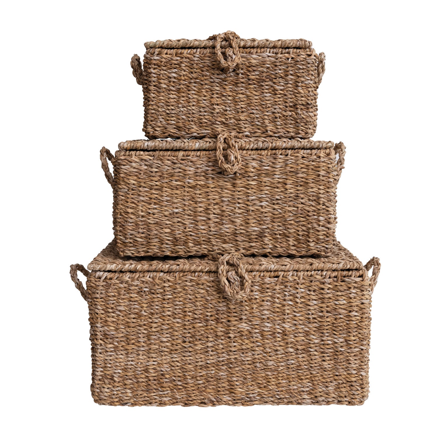 Hand-Woven Seagrass & Wire Framed Trunks, Natural, Set of 3